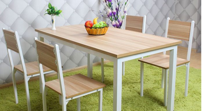 bàn ghế ăn chân sắt mặt gỗ hiện đại